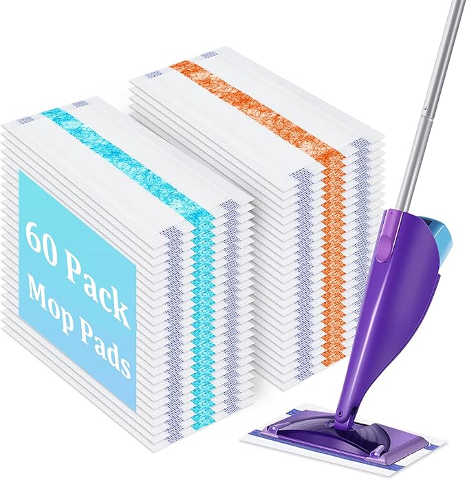 60 Pack Disposable Mop Pad Refills Compatible with Swiffer Wet Jet, Thick Wet Replacement Pads for Swiffer 10-12in Spray Mops,Deep Cleaning and Absorbent