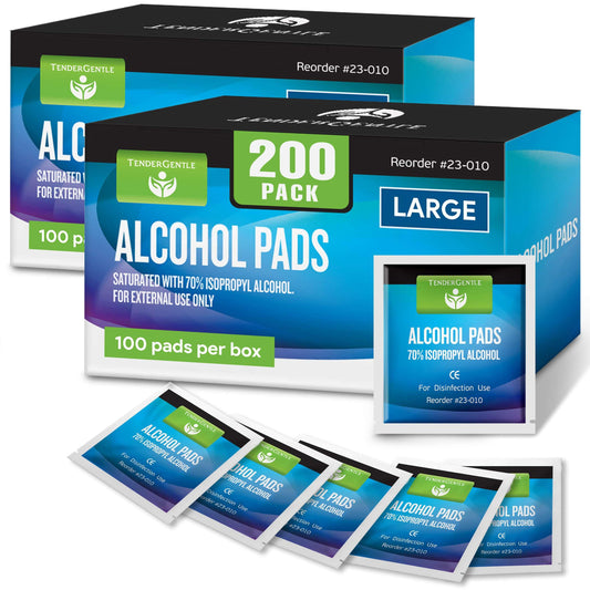 Large Alcohol Wipes Individually Wrapped - 200 Sterile Alcohol Prep Pads Saturated with 70% Isopropyl - For Home, First Aid Kits, and Medical Use