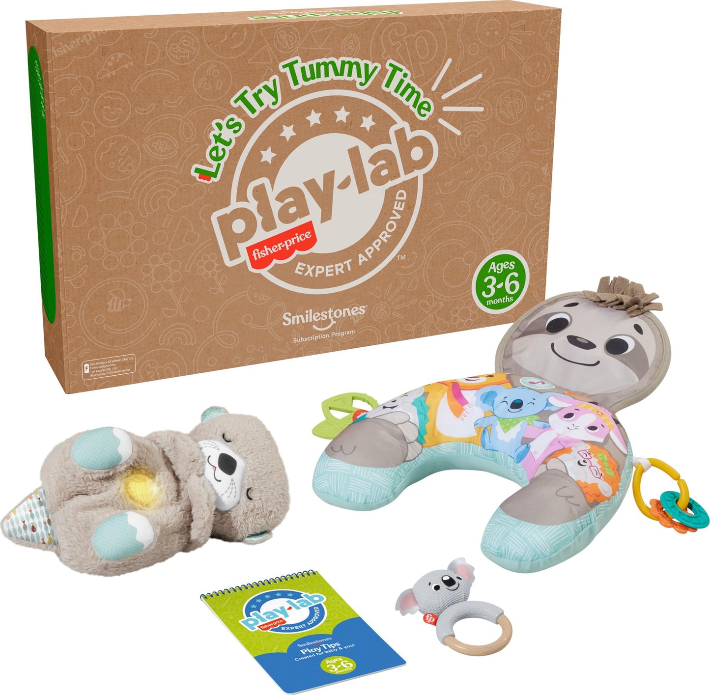 Fisher-Price Baby Play Kit Let’s Try Tummy Time Gift Set, Developmental Toys with Activity Guide for Infants Ages 3+ Months