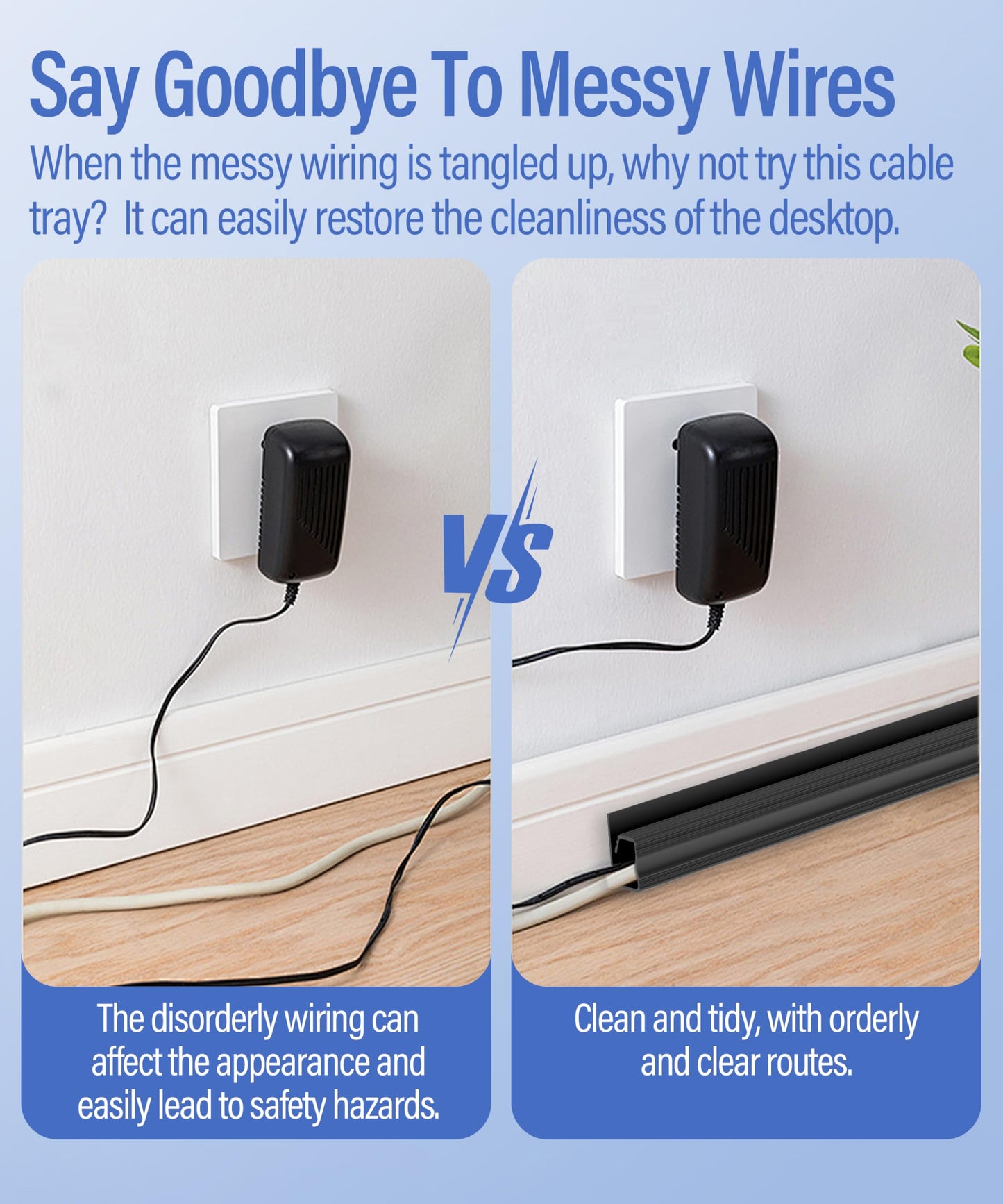 6 Pack Under Desk Cable Management Kit, J Channel Cable Raceway with Double Side Tape, Cord Organizer Tray for Desk, Easy Install, No Drilling, Cable Hider for Home & Office, Child & Pet Proof