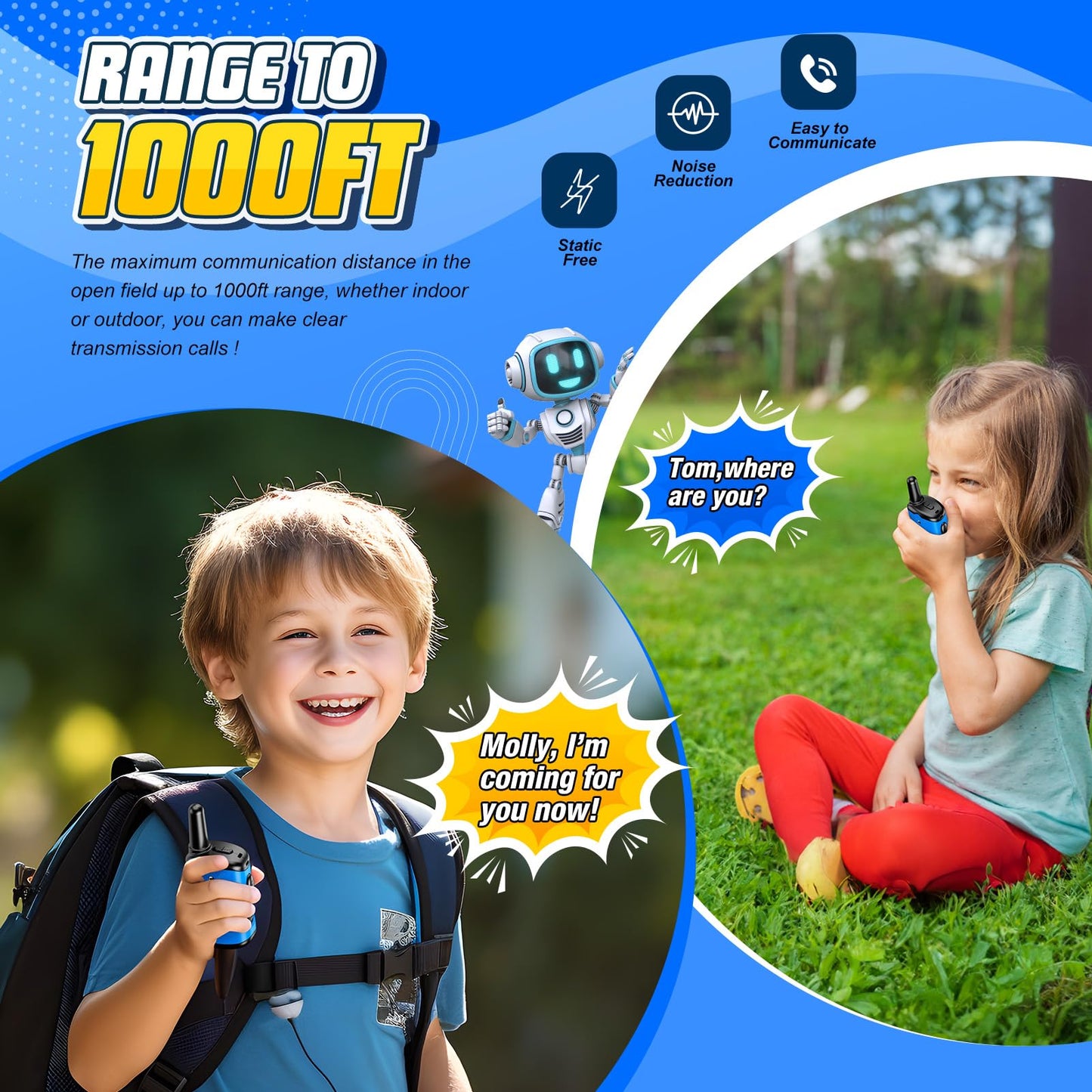 Kids Walkie Talkies Toys for Boys: comedyfun Mini Robots Walkies Talkies 2 Pack Birthday Gifts for 3 4 5 6 7 8 Year Old Boys Toys Age 4 5 6 7 8 Camping Outdoor Games