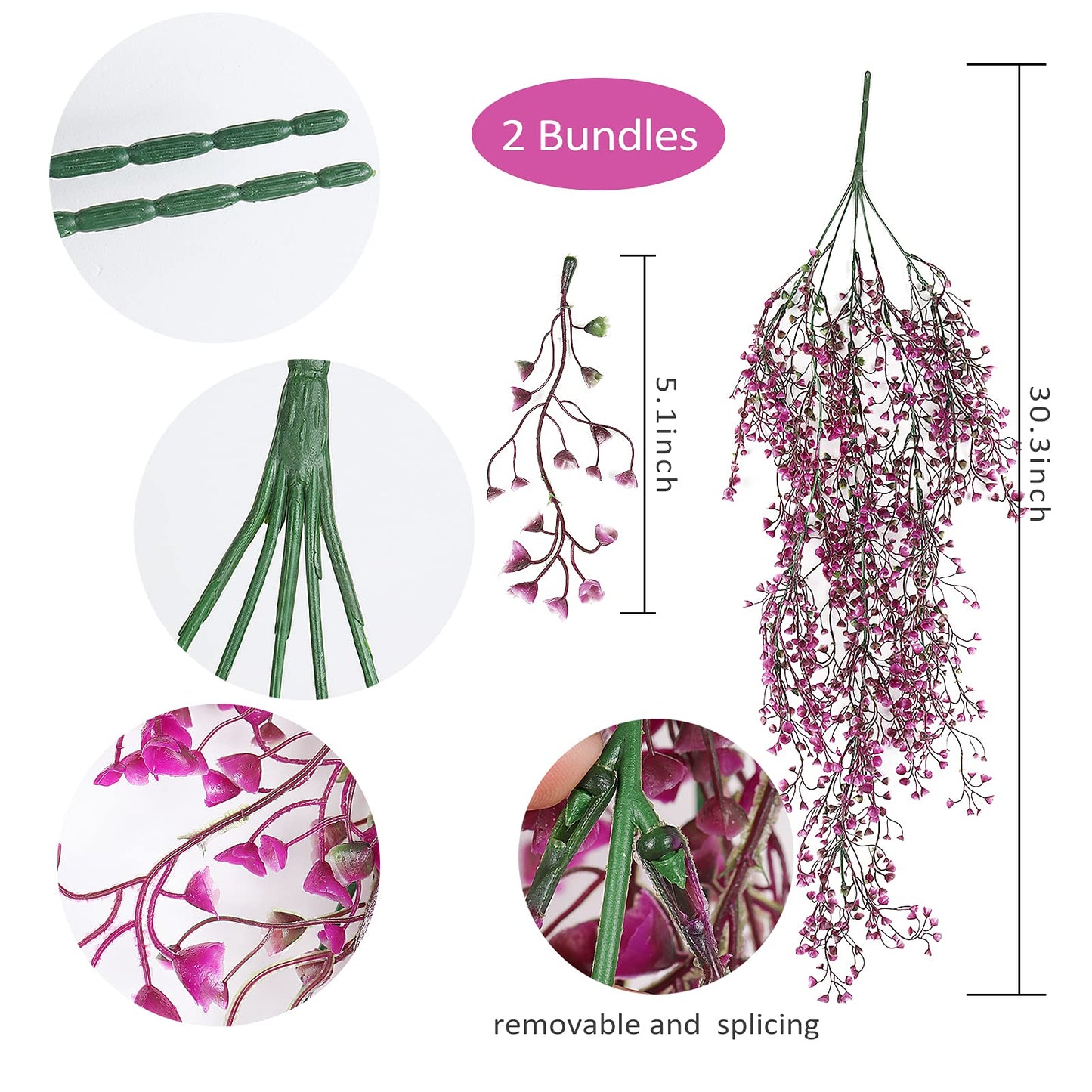 RECUTMS Artificial Hanging Plants Fake Hanging Vines Boston Fern Greenery Hanging Wall Plants for Home Room Garden Wedding Outside Decoration (Fuchsia 4P)