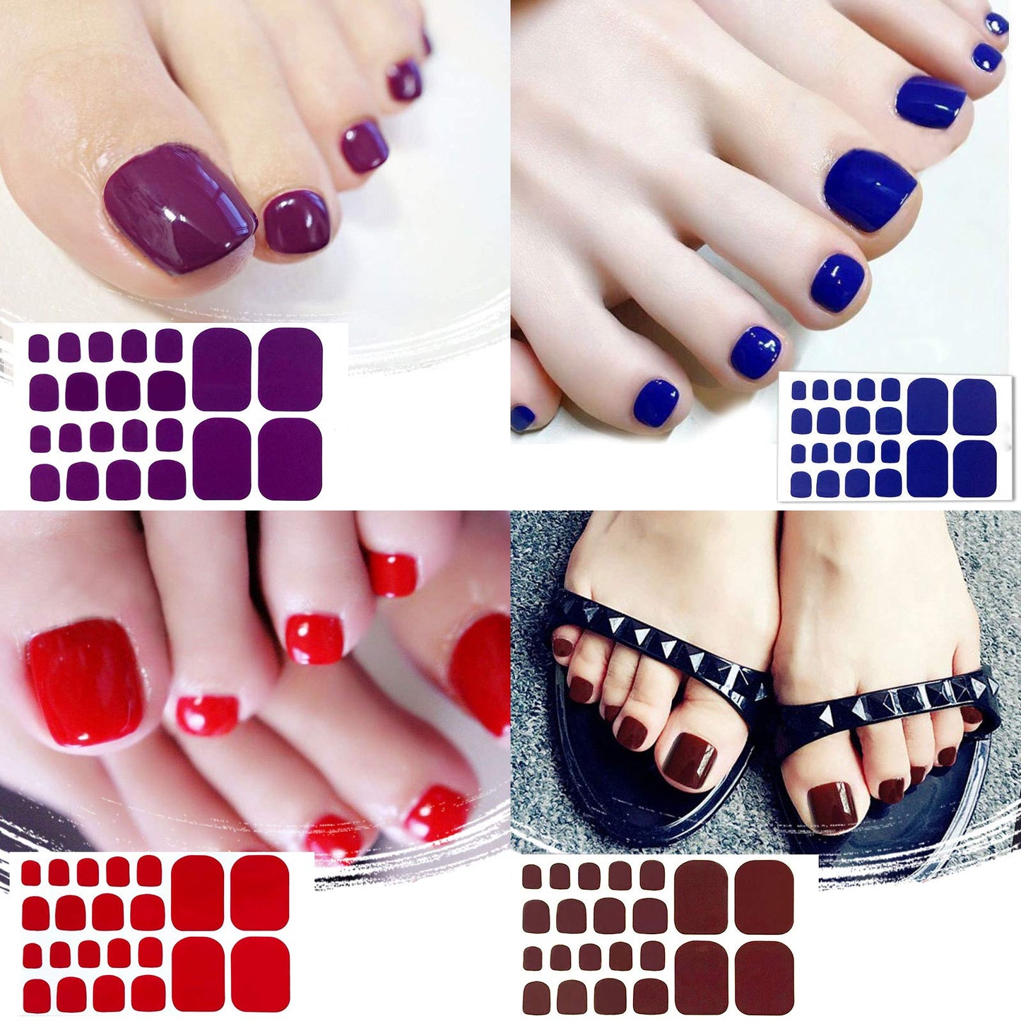 SILPECWEE 20 Sheets Toenail Polish Strips for Women Toe Nail Stickers Full Nail Wraps Self Adhesive Gel Nail Strips Toes Manicure Sticker for Nail Art Accessories with Nail File