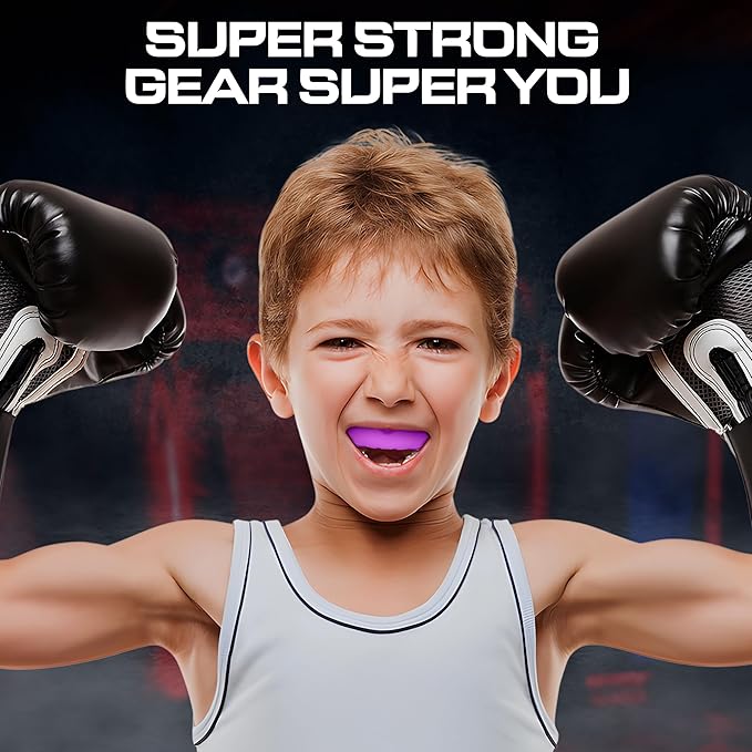 Sports Mouth Guard for Kids,Youth,Boys,Girls,Child Teen Mouthguard with Case (BPA Free) for Boxing, Martial Arts,MMA Karate,Lacrosse,Football,Soccer and All Contact Sports (Purple)