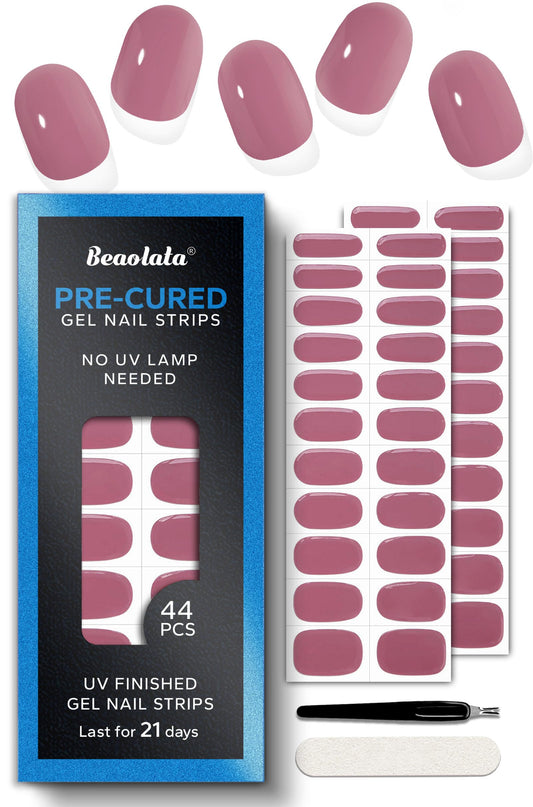 Beaolata Real Gel Nail Strips (No UV Light Needed) - 44Pcs Salon Quality Nail Stickers - Long Lasting Polish Wraps for Women, Easy Apply & Remove (Sultry Purple)