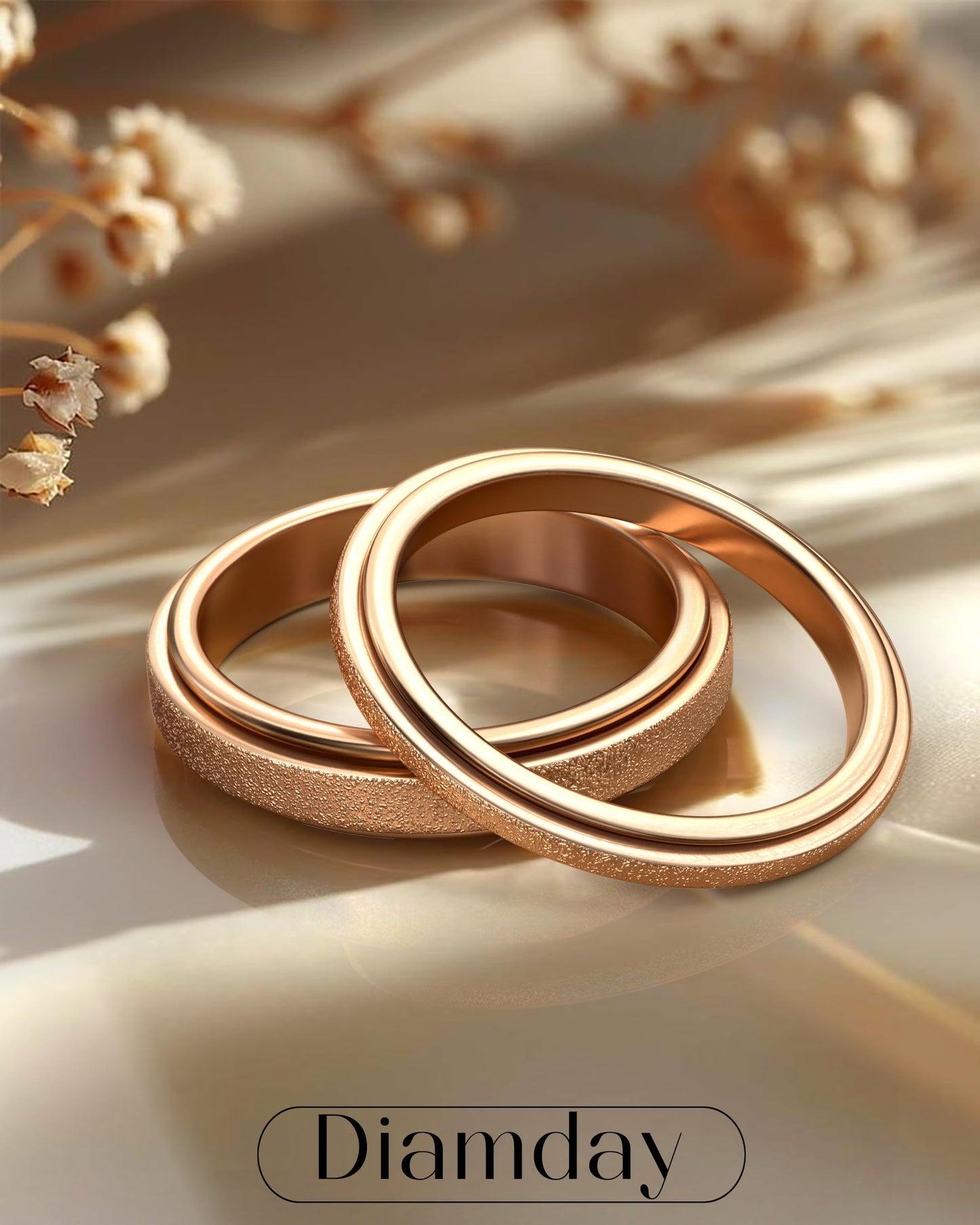 Diamday Fidget Rings for Women Men - 2mm Rose Gold Spinner Stainless Steel Ring for Anxiety Stress Relief Glitter Sandblast Spinning Figit Anxiety Jewelry for Wedding Promise Size 8