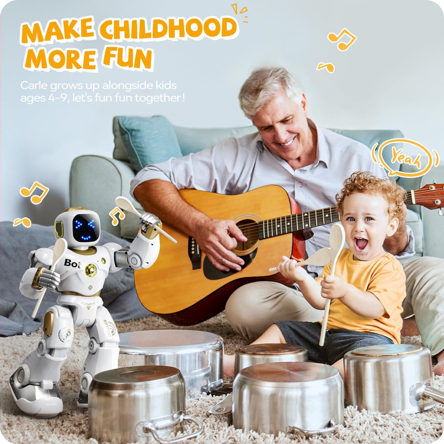 Ruko 1088 Smart Robot for Kids, Large Programmable Interactive STEM RC Robot, Voice Control and App Control, Gifts for Boys and Girls 4 5 6 7 8 9, Gold