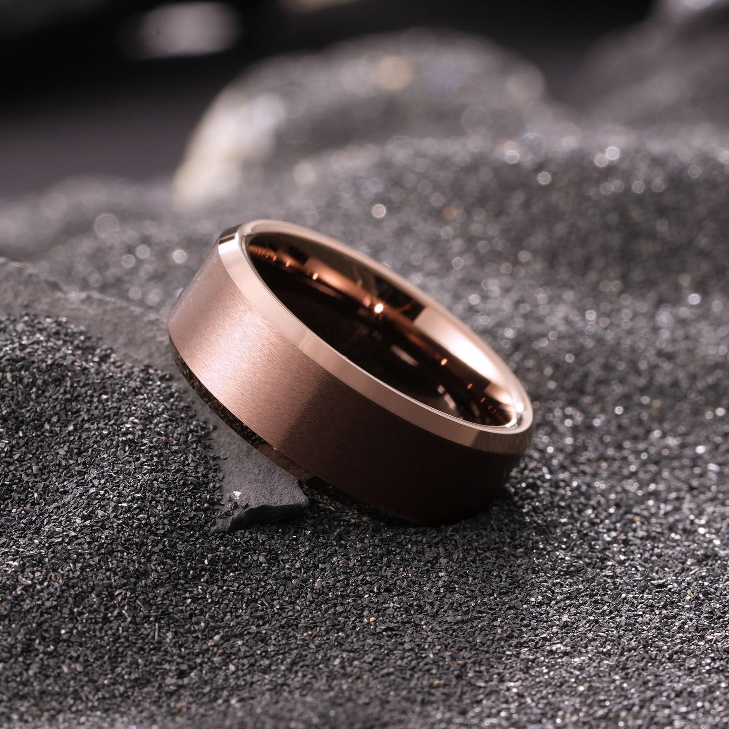 King Will Brown Basic Tungsten Rings For Men 8mm Wedding Band Polished Edge Brushed Matte Promise Ring Comfort Fit, Size 8