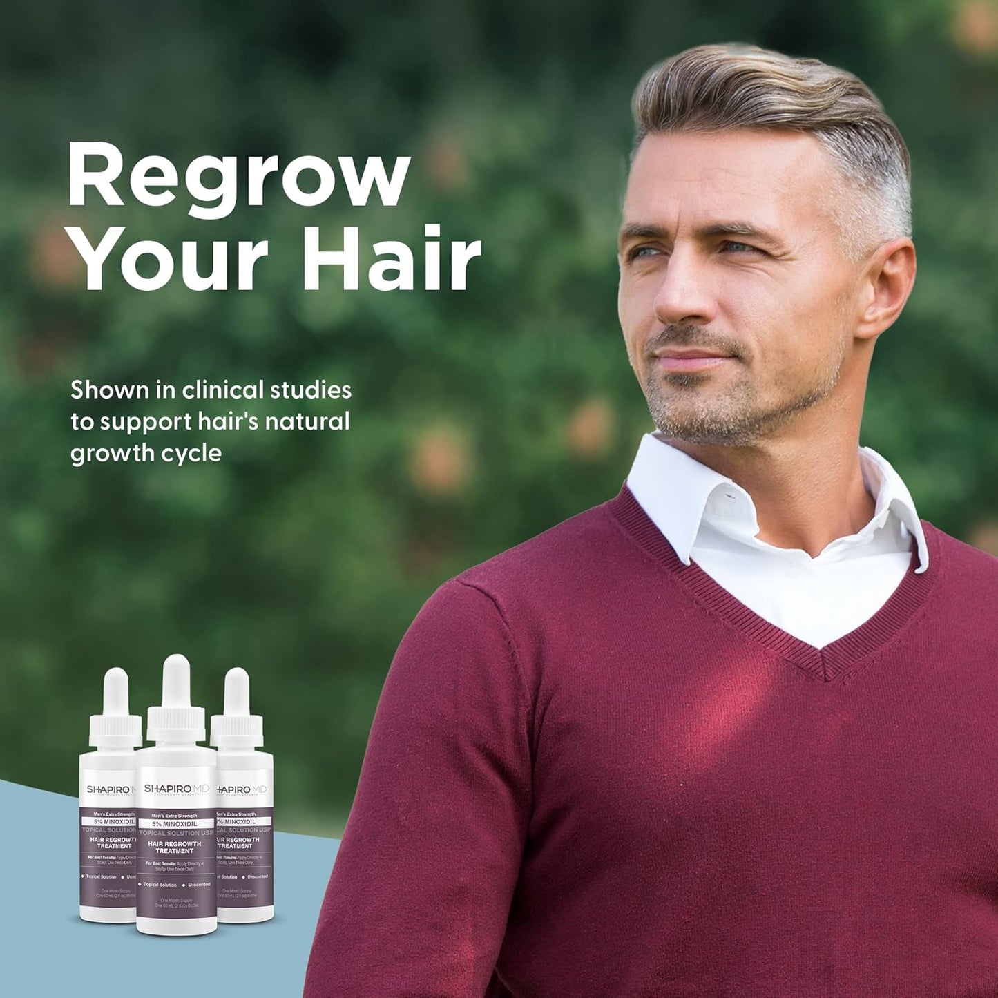 Shapiro MD Hair Growth Experts Minoxidil 5% Topical Solution for Mens Hair Growth, Serum Promotes Hair Regrowth by Reactivating Hair Follicles, 2 Month