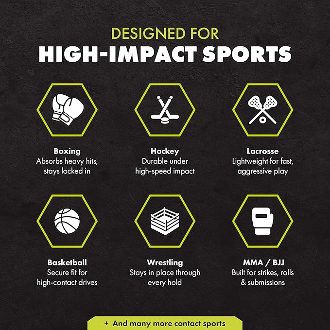 DAMAGE CONTROL High-Impact Mouth Guard – Sports Mouthguard for Boxing, Football, Hockey, Lacrosse & Basketball, Protects Teeth & Jaw, Protective Mouthpiece for Adults & Youth (Adult, Hustle)