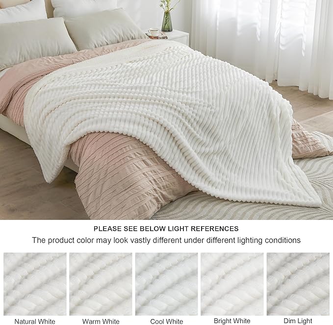 INFIIXSO Sherpa Fleece King Size Blanket - Super Soft & Warm Striped Fleece, Cozy Plush Fluffy Large Bed Blanket All Season Use (Off White, 104x90 Inches)