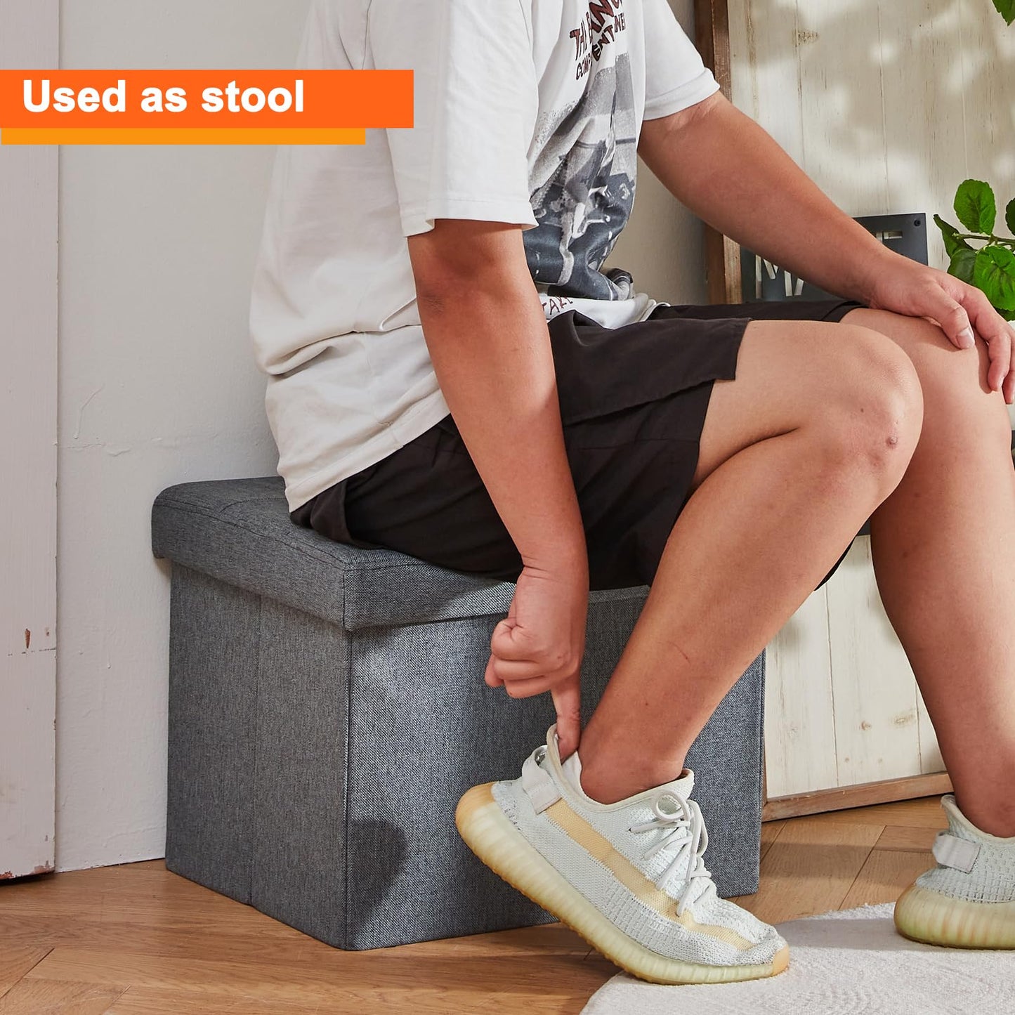 ALASDO Storage Ottoman Footrest Stool Small Ottoman with Storage Foldable Ottomans Foot Rest Footstool Bench for Living Room 17x13x13inches Grey
