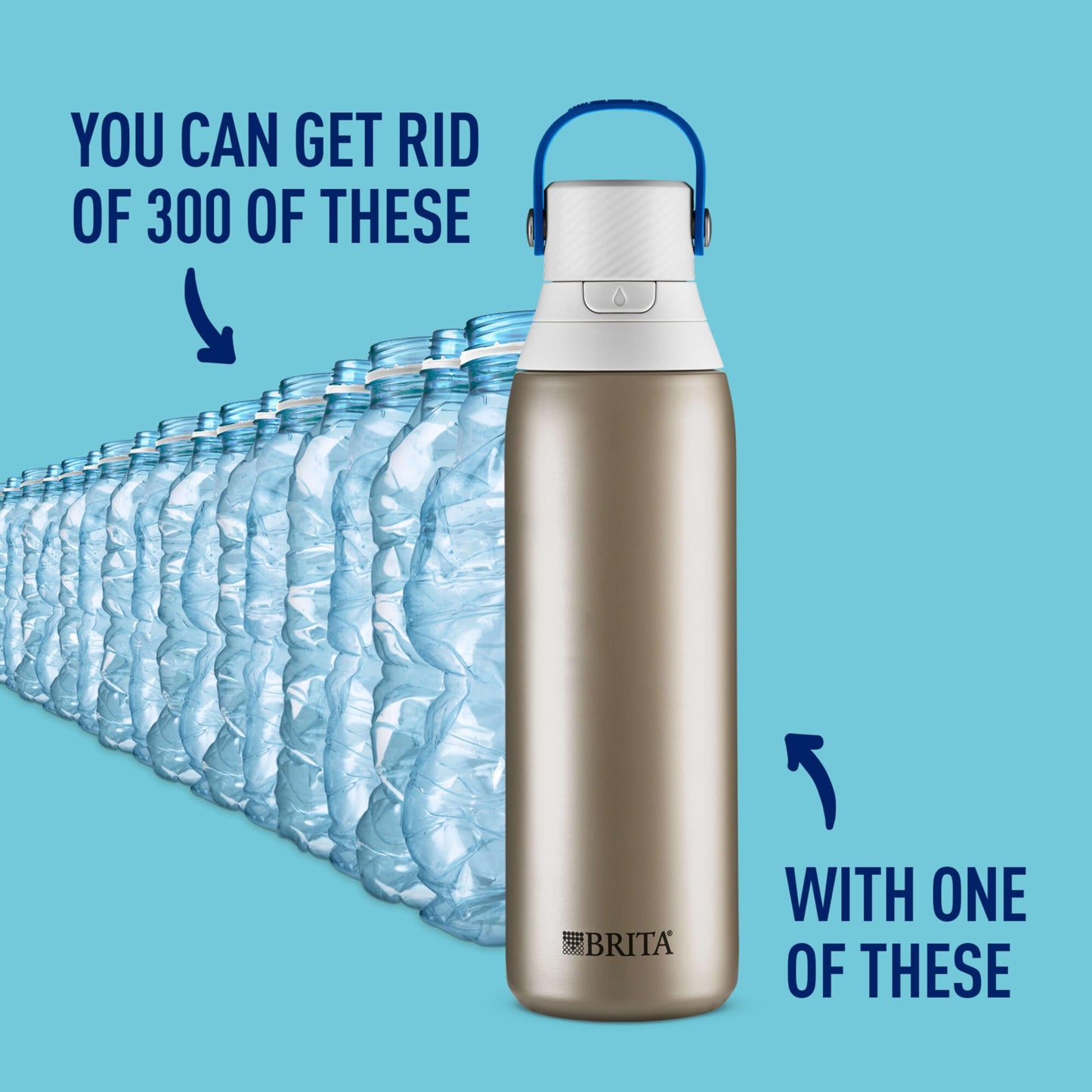 Brita Insulated Filtered Water Bottle with Straw, Reusable, Christmas Gift and Stocking Stuffer For Men and Women, Stainless Steel Metal, 20 Ounce