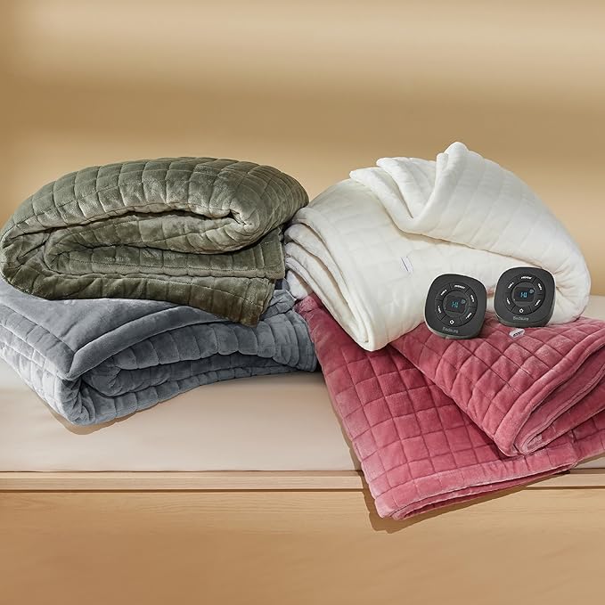 Bedsure Electric Blanket Queen Size - Dual Control Heated Weighted Blanket Queen with 10 Heat Settings, Fast Heating with 10 Time Settings (84x90 inches, Ivory)
