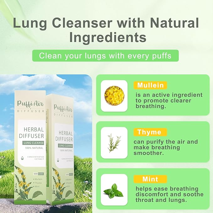 Mullein Respiratory Wellness Bundle: Herbal Lung Detox Diffuser (600 Uses) + 3-Pack Nasal Sticks – Craving Relief, Focus Boost & Easy Breathing