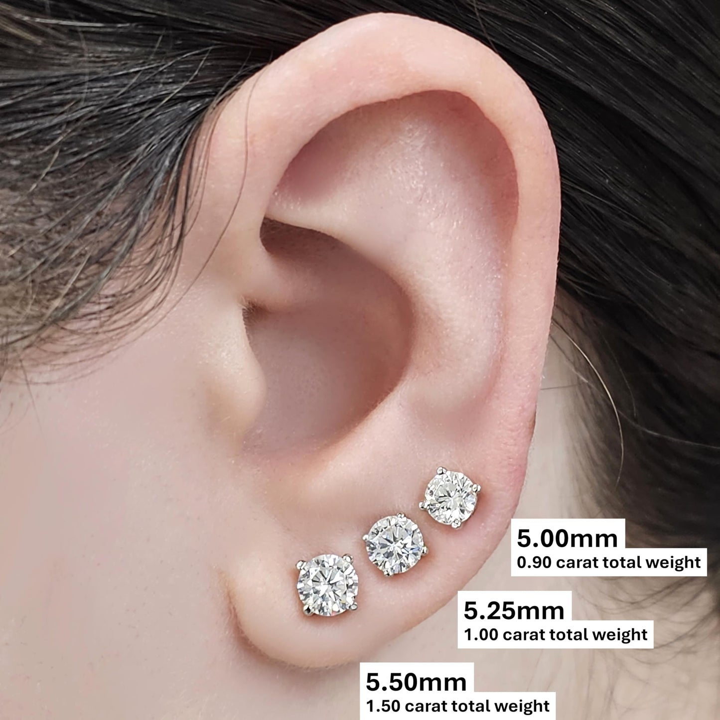 Central Diamond Center 14K Solid Gold Post & Sterling Silver Made with Swarovski 4 Prong CZ Stud Earrings - Platinum Plated - 5.50mm - 1.50cttw