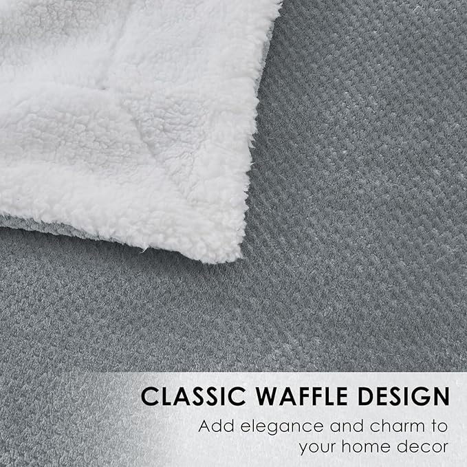 SOCHOW Waffle Sherpa Fleece Throw Blanket, Super Soft Fuzzy Warm, Lightweight Fluffy Reversible Plush Blanket for Bed Sofa Couch, 60 x 80 Inches Grey