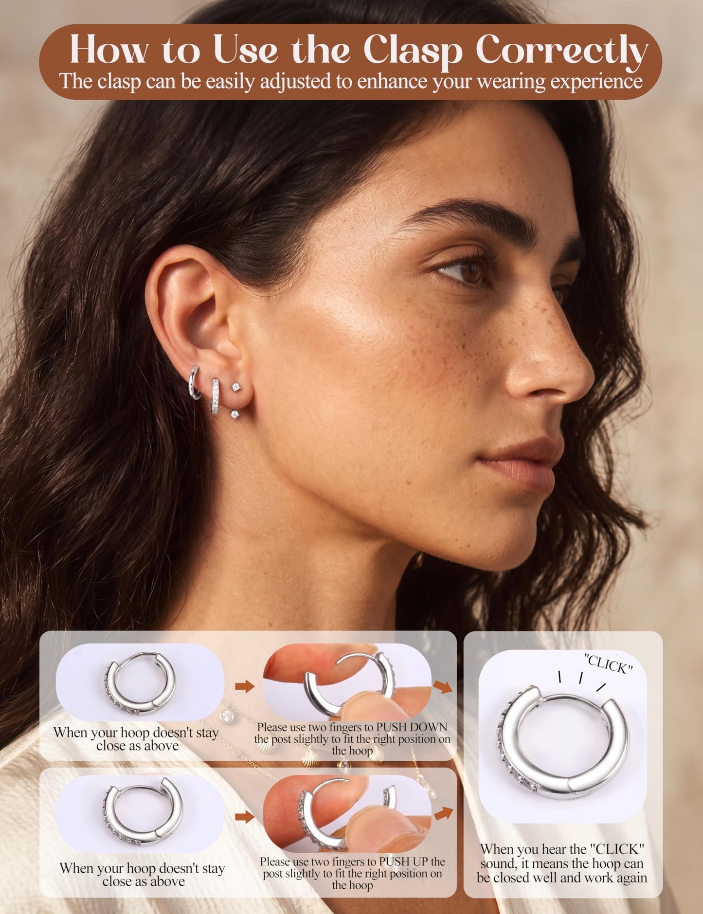 MILACOLATO 925 Sterling Silver Earrings for Women, Sterling Silver Filled Small Huggie Hoop Earrings Sets for Multiple Piercing Hypoallergenic Jewelry, CZ Cartilage Earrings Stacks Trendy Jewelry Gifts, 3 Pairs-D