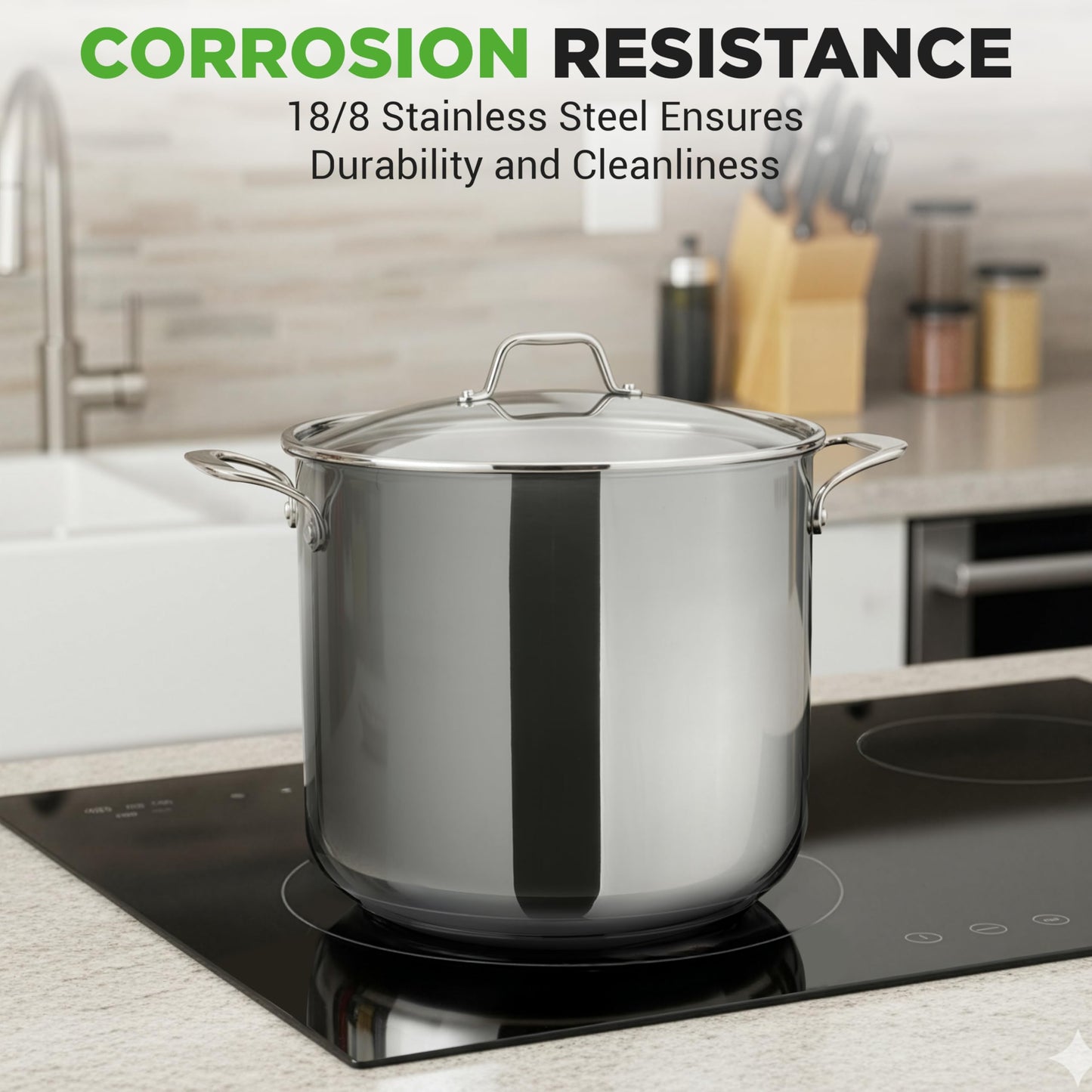 NutriChef 15-Quart Stainless Steel Stock Pot with Tempered Glass Lid - Induction Compatible Large Stockpot, Ideal for Stews & Soups, Dishwasher Safe - NCSP16