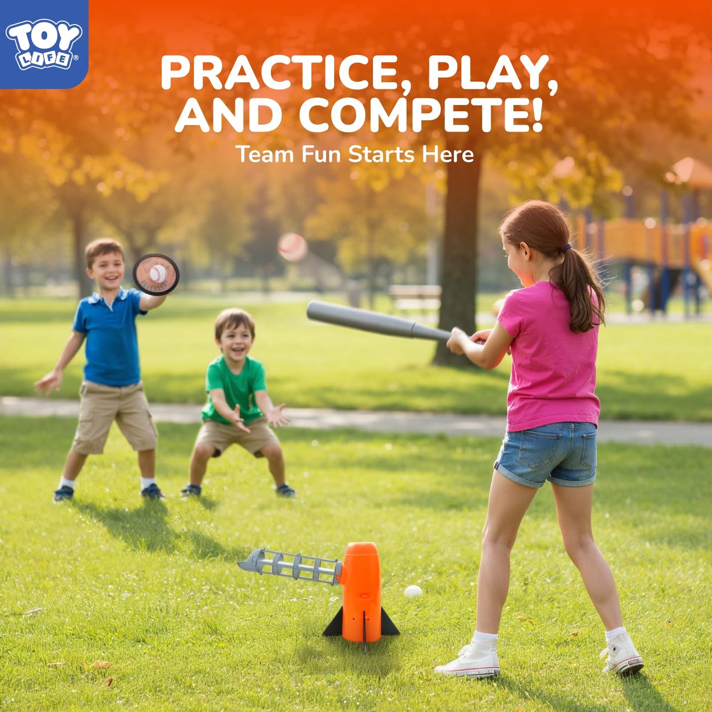 TOY Life Baseball Pitching Machine for Kids Training Tball Set– Toddler Pitching Machine Auto Launcher with 7 Balls, Bat & Sticky Gloves | Pop and Pitch Baseball Toy for Boys & Girls Ages 5-12