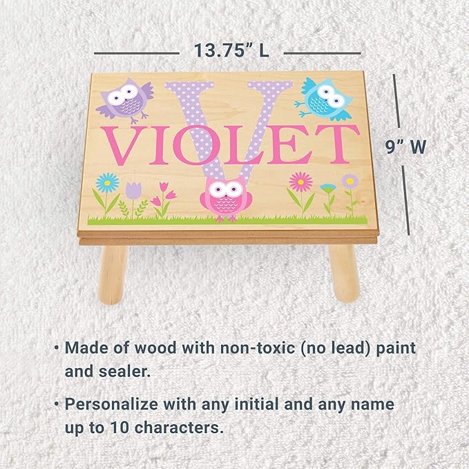 Let’s Make Memories Personalized My Own Name Step Stool - Children’s Step Stool - Sturdy Wood – Non-Toxic Paint, Sealer - Sports Design - White - 14’Wx9.25”Lx8.75”H - Ages 3+