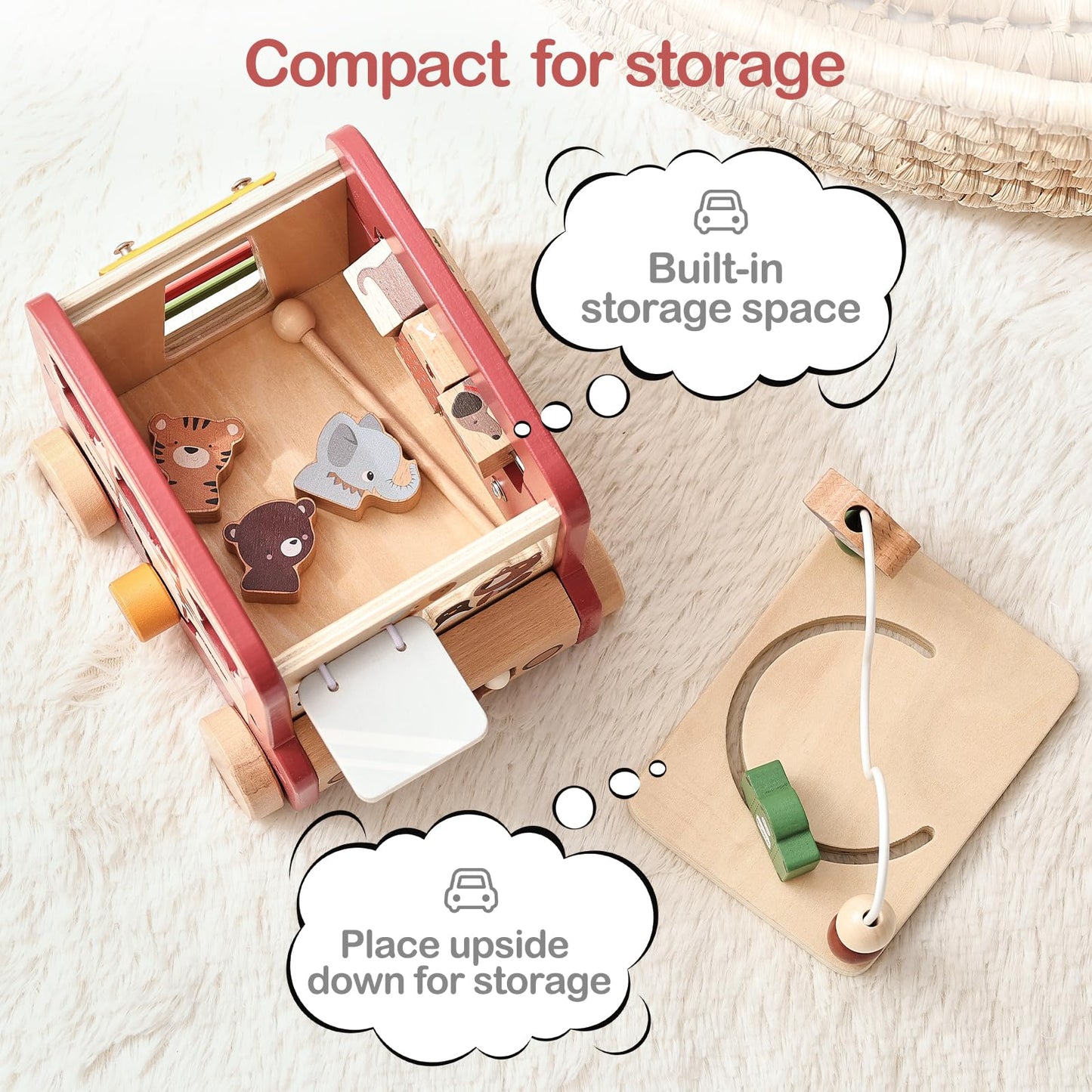 EERKEOD Wooden Activity Cubes for Toddlers Montessori Toys for Boys Girls Educational Learning Toys for Kids Wooden Toys for First Birthday Gift