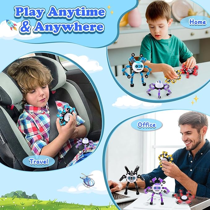 5 PCS Transformable Fidget Spinners Toys for Kids and Adults Stress Relief Sensory Toy for Teens Boys Autism Cool Fingertip Gyros Boy Girl Travel Party Favors Birthdays Gifts Stocking Stuffer