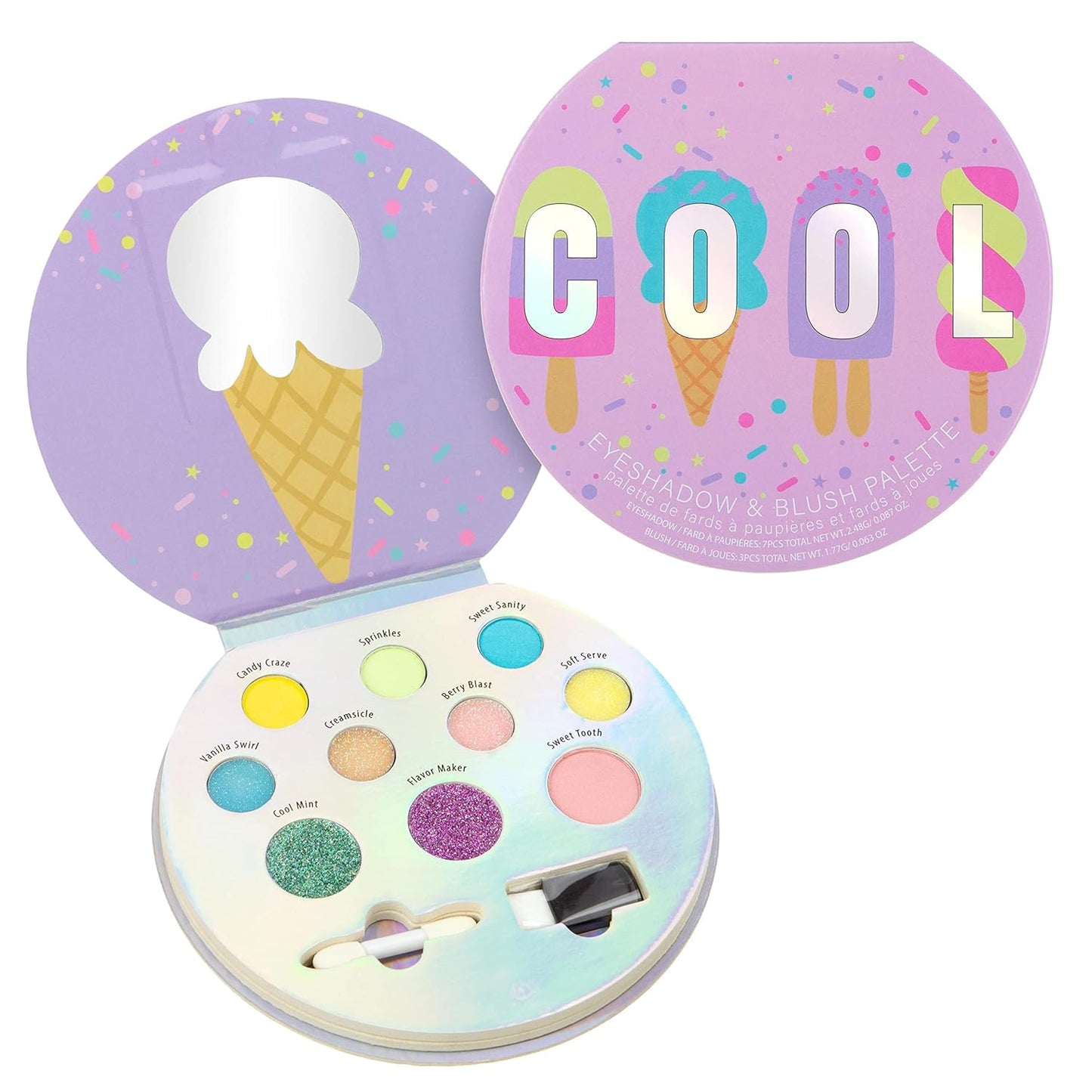 Expressions Cool Glisten & Glitter Makeup Palette 10 Color Eyeshadow Palette & Blush Makeup Novelty Beauty Set, Fold Out Compact with Mirror, Cute Makeup Kit Gifts - Washable, Non-Toxic