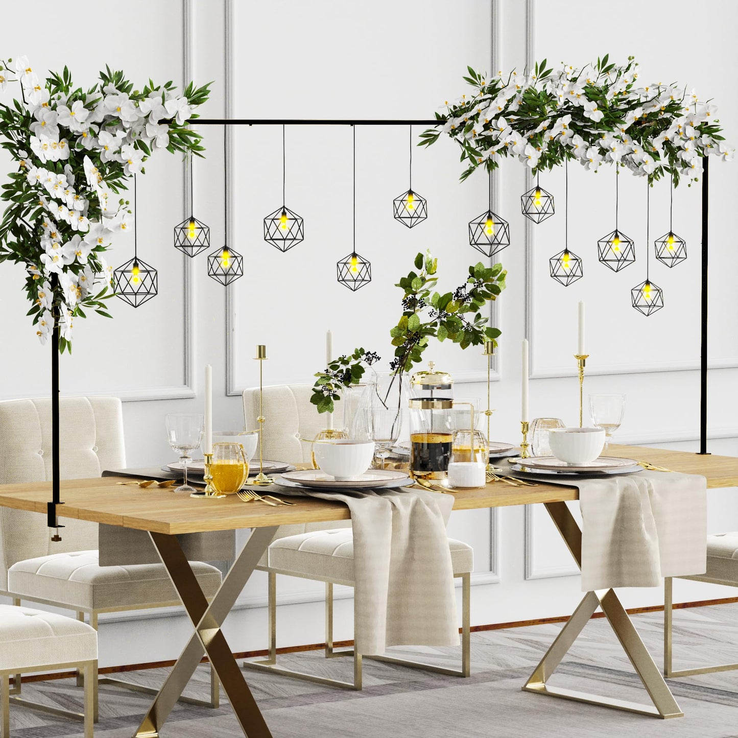 Fomcet Over The Table Rod Stand with Clamps 13"-42'' Tall 29"-98" Length Metal Black Adjustable Table Arch Hanging for Wedding Birthday Party Christmas Anniversary Decoration