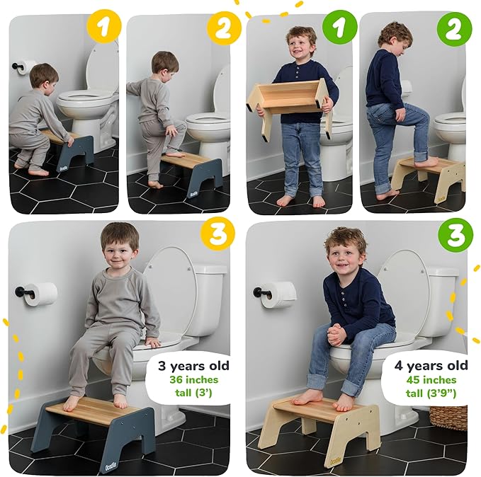 OCODILE 1-Step Wooden Step Stool for Toddlers | Kids Step Stool for Bathroom Sink, Kitchen, and Potty Training | Non-Slip Stool for Toilet Independence | Wooden Step for Children Ages 2+ White