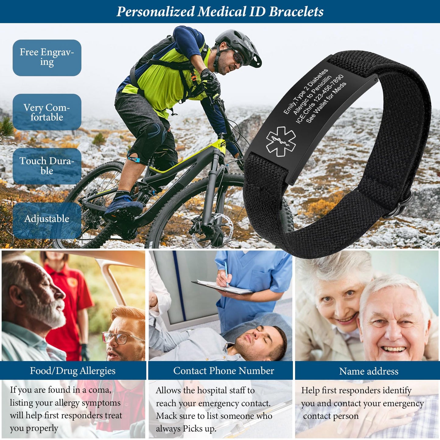 VNOX Penicillin Allergy Medical Alert Bracelets for Men Patients Stainless Steel Emergency Bracelets Wristbandersonalized Mens Life Health Alert Bracelet