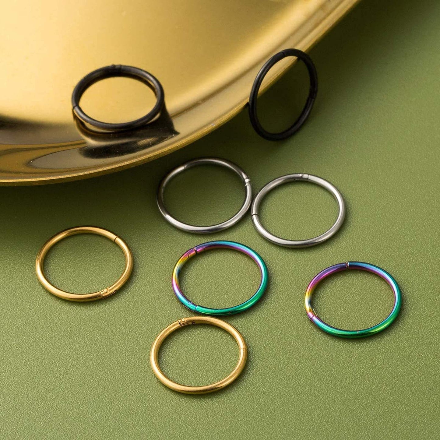 BOGKU 6pcs G23 Titanium Hinged Nose Rings Hoop 20 Gauge 9mm Nose Septum Clicker Segment Rings Cartilage Conch Tragus Helix Rook Hoop Earring Body Piercing Jewelry