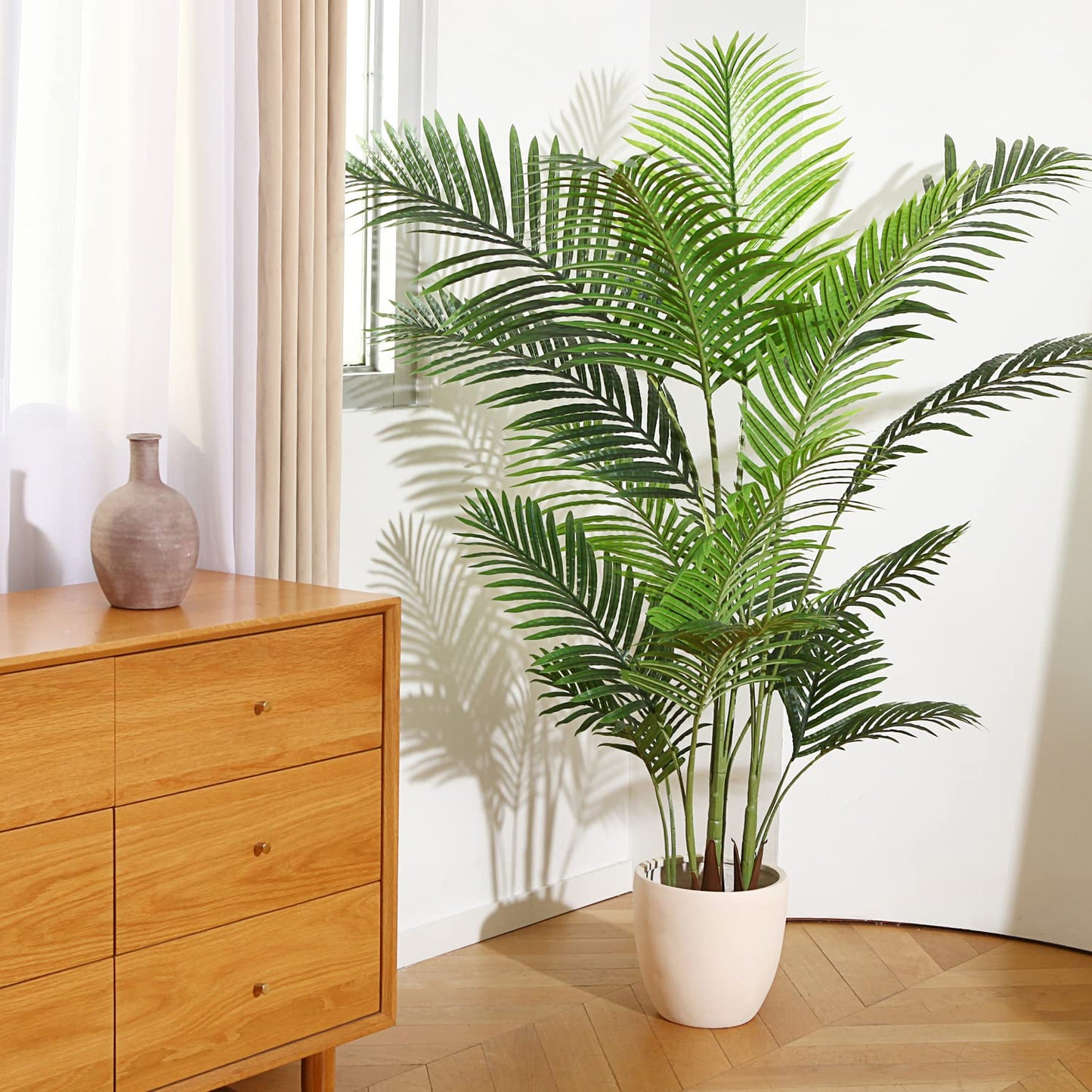 Fopamtri Artificial Areca Palm Plant 5 Feet Fake Palm Tree with 17 Trunks Faux Tree for Indoor Outdoor Modern Decoration Feaux Dypsis Lutescens Plants in Pot for Home Office Perfect Housewarming Gift