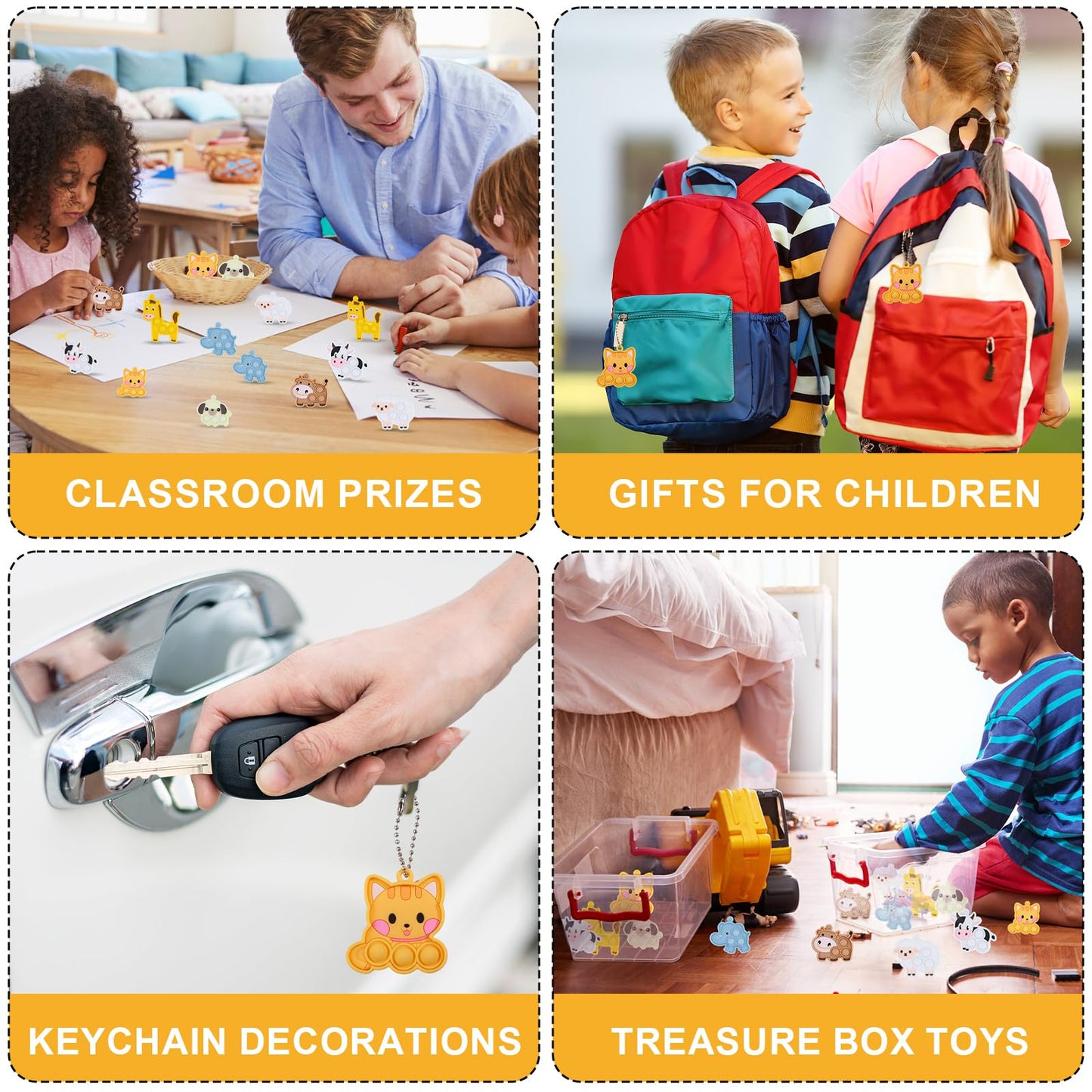 14pcs Animal Pop Fidget Toys Party Favors, Silicone Animal Fidget Sensory Toys Soft Keychain Bubble Popping Toy Packs for Treasure Box Toys Gift Bag Fillers Kids Prize Treasure Box