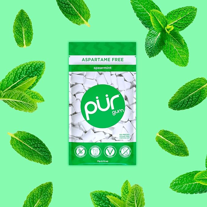PUR Gum | Aspartame Free Chewing Gum | 100% Xylitol | Natural Spearmint Flavored Gum, 55 Pieces (Pack of 3)