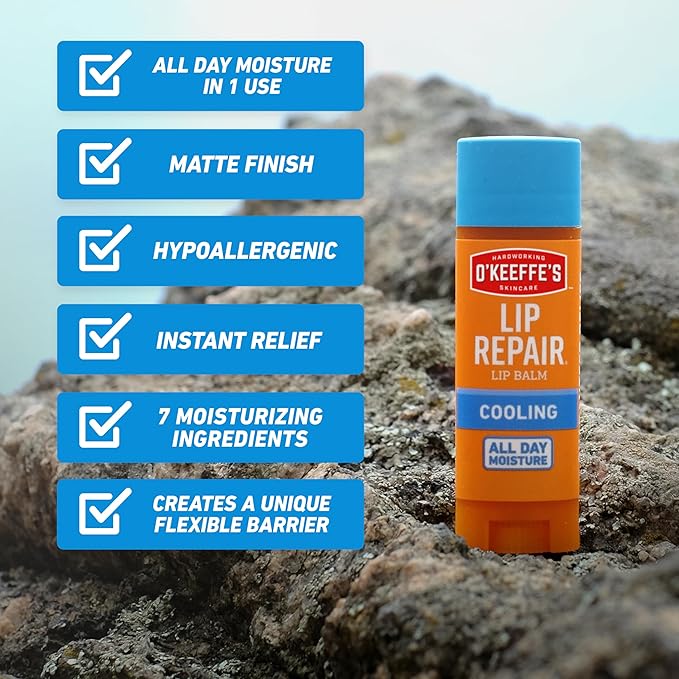 O'Keeffe's Lip Repair Lip Balm With Cooling Relief for Dry, Cracked Lips - Stick (Twin Pack) - Moisturizer for Extremely Cracked, Dry Lips
