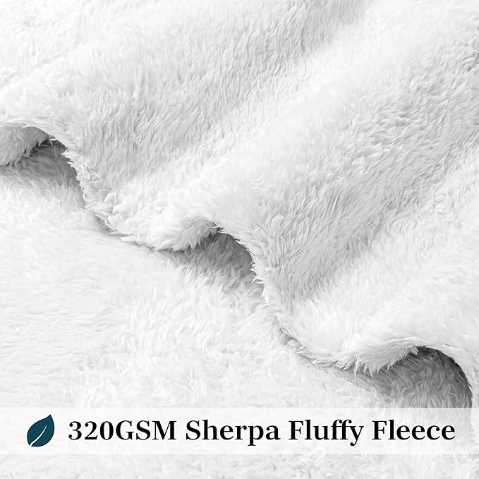 PAVILIA Sherpa Throw Blanket for Couch Sofa, White Fluffy Warm Plush Blanket for Twin Bed, Cozy Super Soft Lightweight Throw, Fuzzy Decorative Blanket, All Season Home, 60x80