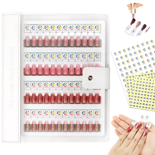 96 Magnetic Nail Swatch Book,Leather Nail Color Display Book with 96 Magnetic Tips & Number Labels,Professional Nail Salon Color Display Book for Easy Preview & Storage ( 2 Page )