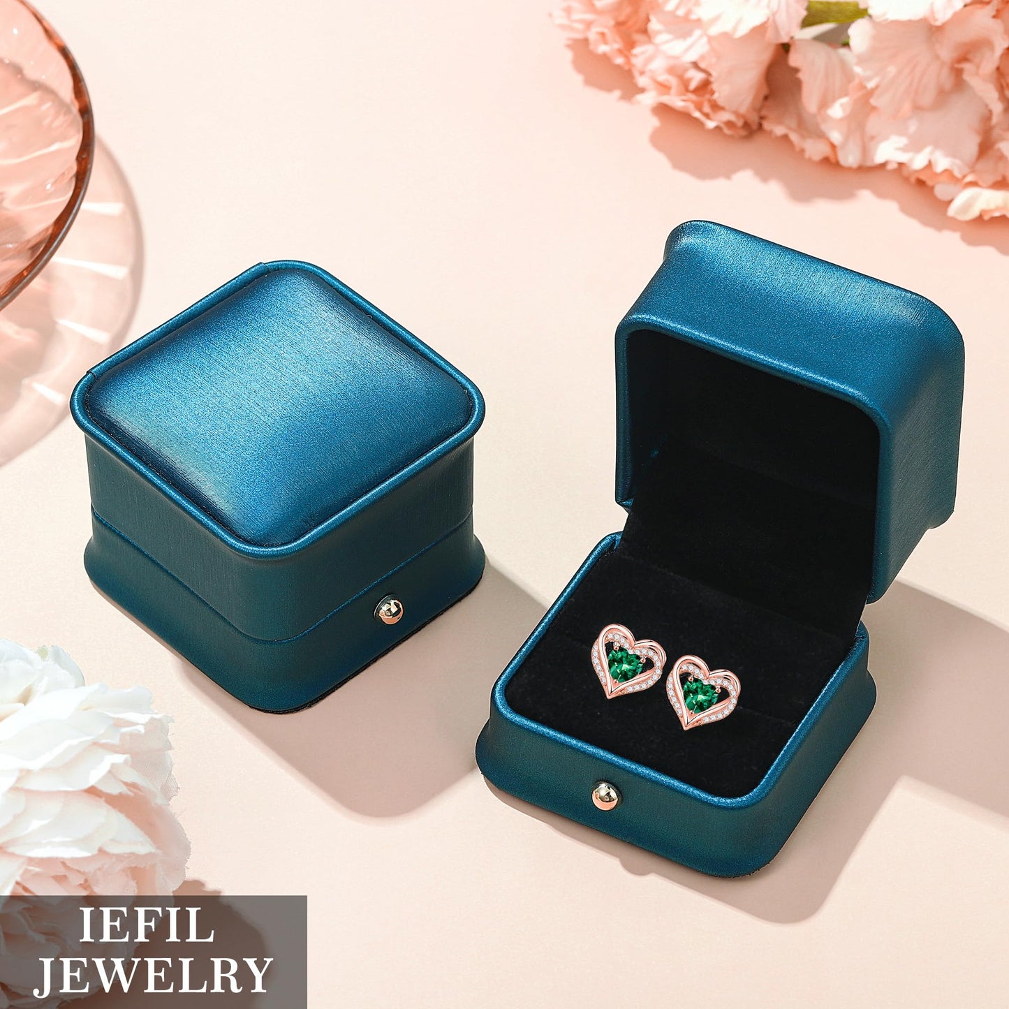 Iefil Earrings for Women, 925 Sterling Silver February Birthstone Purple Amethyst Heart Stud Rose-Gold-Plated Earrings for Women