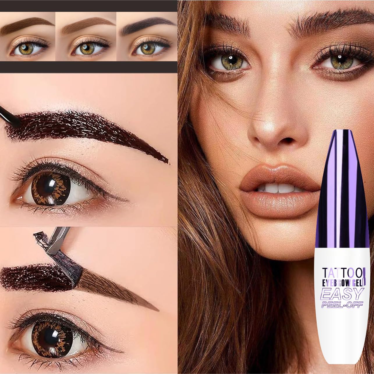 2Pcs Gray Brown Peel Off Brow Tint Gel - Waterproof & Sweatproof Tattoo Effect, Transfer-Resistant Multi-Day Wear, All Skin Types Mother’s Day Gift Set
