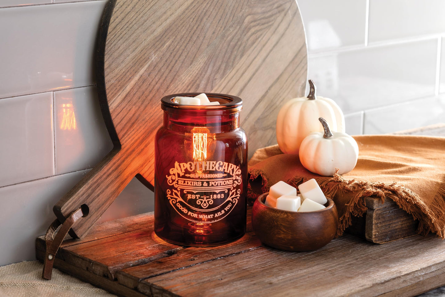 Candle Warmers ETC. Vintage Bulb Illumination Fragrance Warmer- Light-Up Warmer for Warming Scented Candle Wax Melts and Tarts to Freshen Room, Apothecary