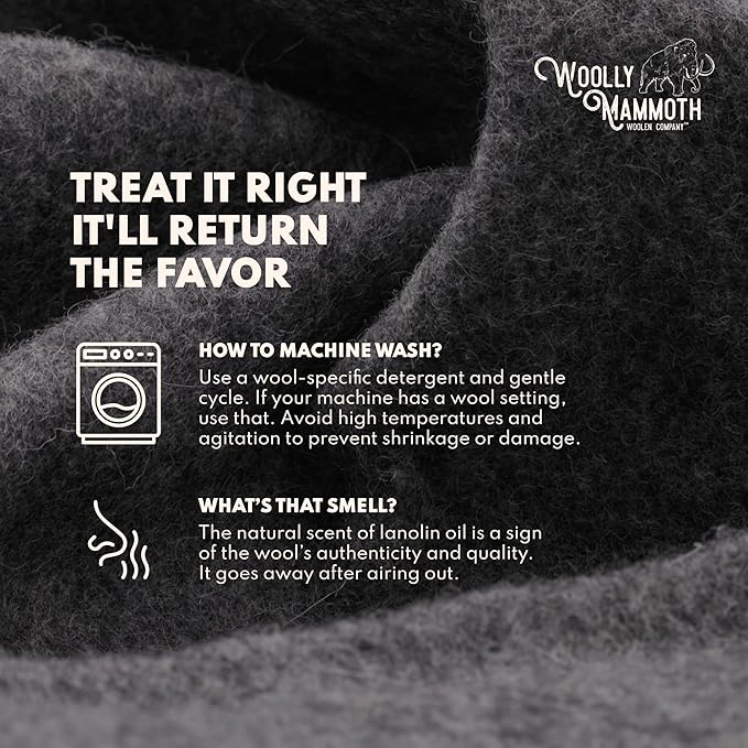 Woolly Mammoth 50% Wool Blanket - Warm, Thick Outdoor Throw for Winter - for Picnics & Travel, Machine Washable - 85" x 47", Beige - Wool Picnic Blanket