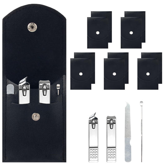 Lilingsty Bulk Nail Clipper Set, Individually Packaged Silver Travel Nail Clipper Set, Bulk Manicure Set with Black Storage Pouch, Suitable for Travel, Hotels, Nail Salons (10-Pack)