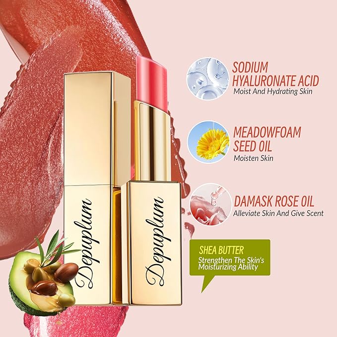 Red Lipstick Moisturizing for Women Shimmer Tinted Lip Balm Hydrating Nourishing Lip Gloss Vegan& Cruelty Free Lip Makeup, ZG108 Passion
