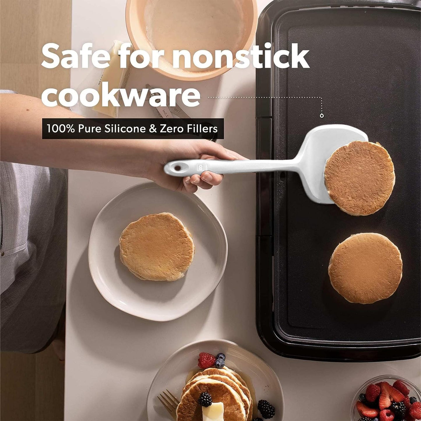 New DI ORO Seamless Series Moda 4-Piece Silicone Turner Spatula Set - 600°F Heat-Resistant Flexible Kitchen Spatulas for Nonstick Cookware - Flippers for Eggs & Pancakes - Utensils for Cooking (Stone)