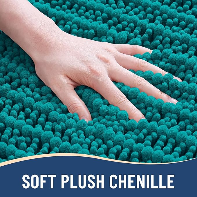 Arotive Luxury Chenille Bathroom Rug Mat, Extra Soft Thick Absorbent Shaggy Bath Rugs, Non-Slip Machine Wash Dry, Plush Bath Mats for Bathroom, Shower and Tub, 30x20, Lake Blue
