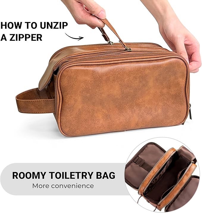 Elviros Travel Toiletry Bag for Men, Shaving Dopp Kit Water-resistant Bathroom Small Toiletries Organizer PU Leather Cosmetic Bags