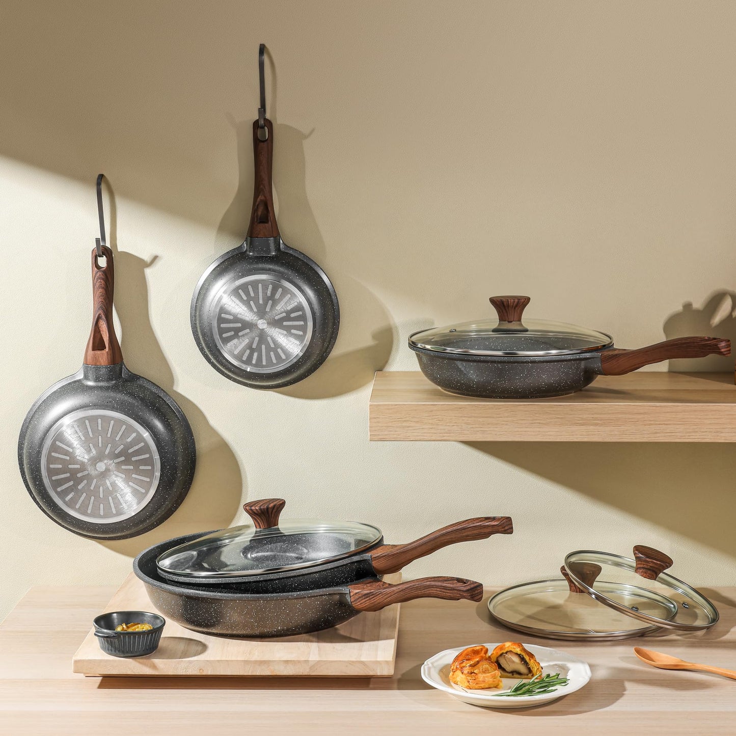 SENSARTE Nonstick Frying Pan Skillet, Swiss Granite Coating Omelette Pan, Healthy Stone Cookware Chef's Pan, PFOA Free (8/9.5/10/11/12.5 Inch) (8 Inch)