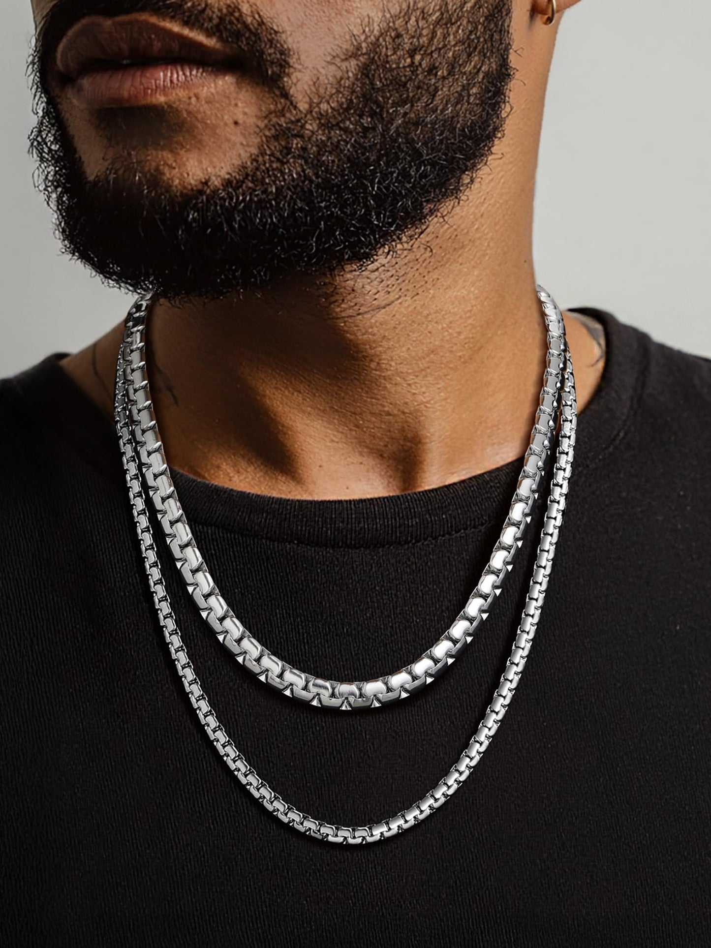 PROSTEEL Silver Chain for Mens 8mm Anti-Tarnish & Unbreakable Links Flat Box Necklace Hip Pop Chunky Chain Jewelry