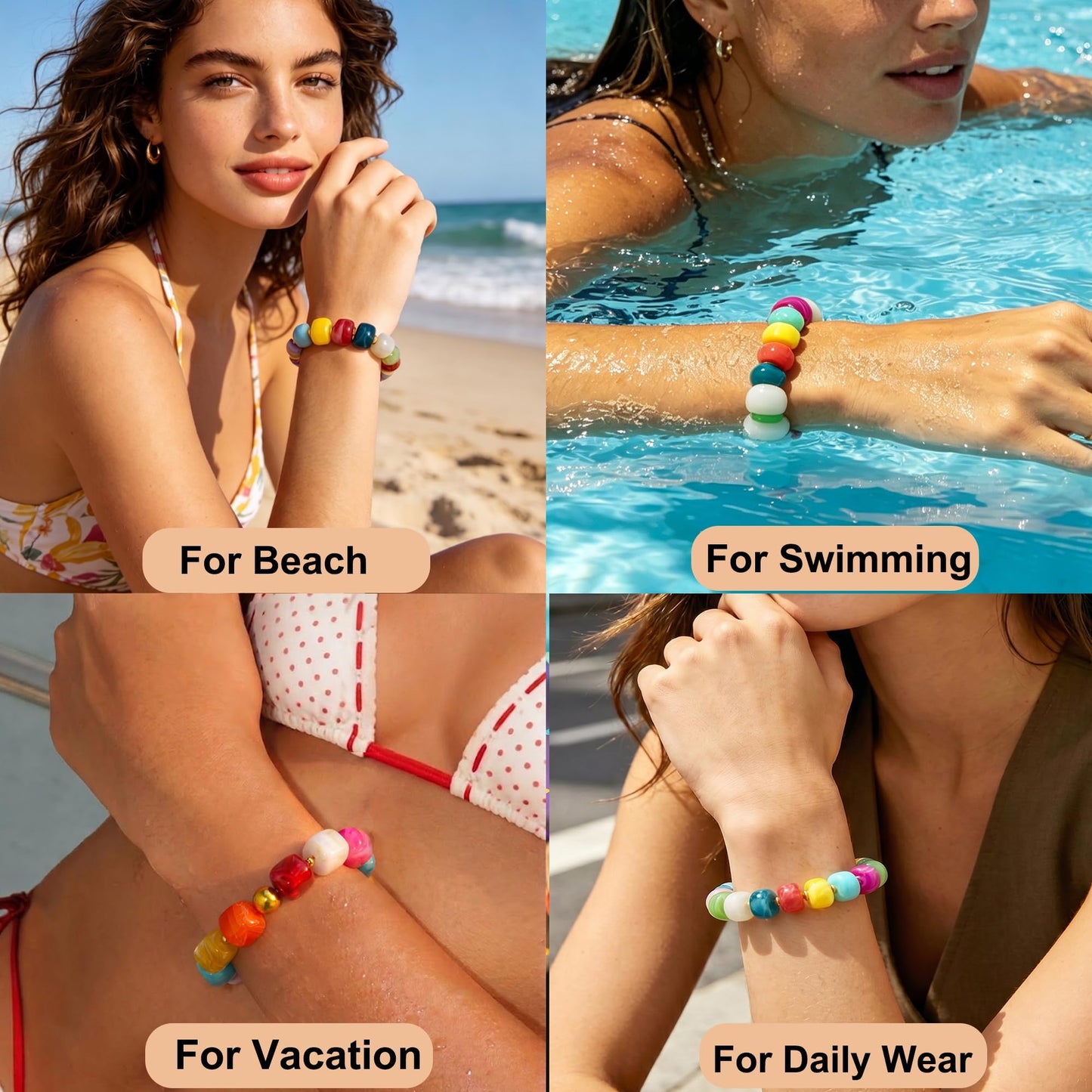 chorfla Beaded Bracelets for Women for Women, Boho Chunky Resin Elastic Stretch Bracelet, Vibrant Summer Beach Jewelry Gift